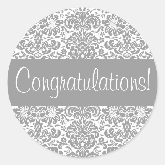 Adesivo Redondo Fecho do envelope do Damask de parabéns (Frente)