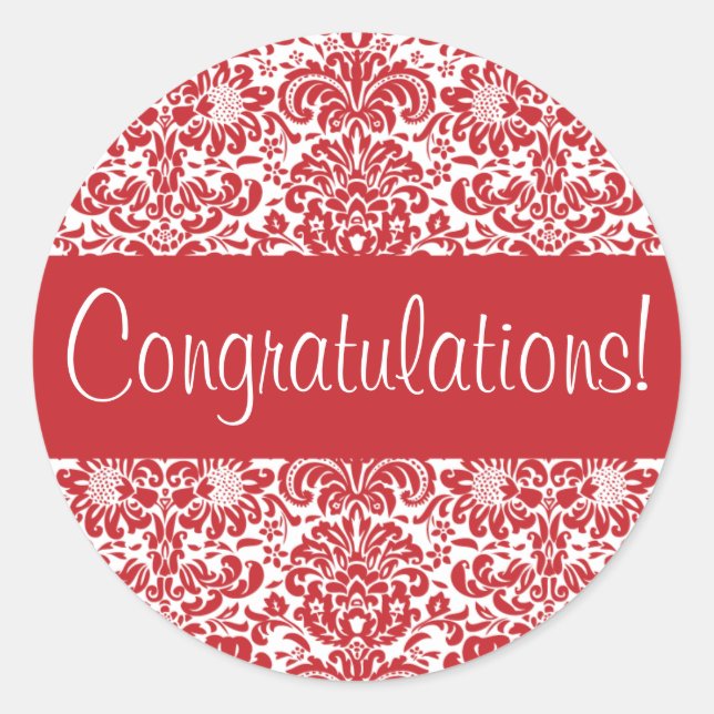 Adesivo Redondo Fecho do envelope do Damask de parabéns (Frente)