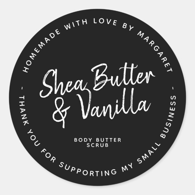 Adesivo Redondo Fecho do Pacote Comercial de Script Russo Negro (Frente)