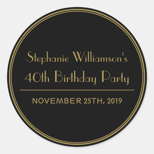 Adesivo Redondo Fechos de Festa de aniversário de arte Dourada e p (Frente)