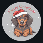 Adesivo Redondo Fechos de Natal Bonitos Dachshund Puppy<br><div class="desc">Etiquetas de cachorrinho de Natal ou selos de envelopes para as suas cartas e favoritos para festas.</div>