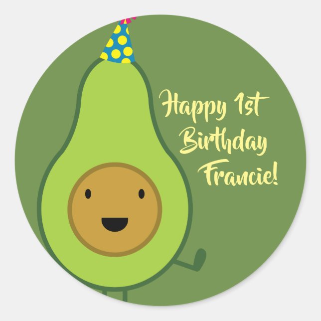 Adesivo Redondo Fechos de primeiro aniversario Avocado (Frente)