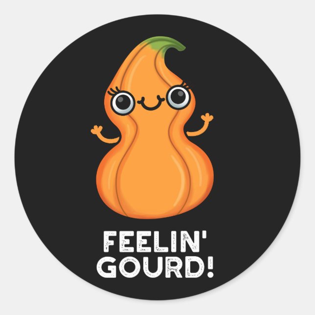 Adesivo Redondo Feelin Gourd Engraçado Veggie Pun Dark BG (Frente)