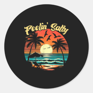 Adesivo Redondo Feelin Salty Beach Summer Vacation Vintage 70s Ret