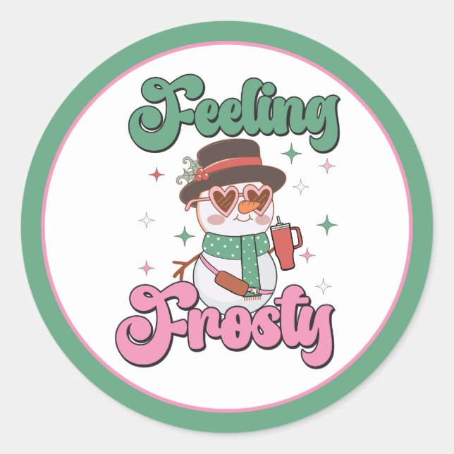 Adesivo Redondo Feeling Frosty Retro Snowman  (Frente)