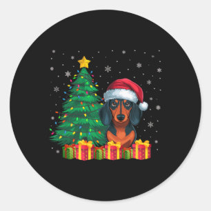 Adesivo Redondo Feia Dachshund Santa Hat Luzes De Natal Amor