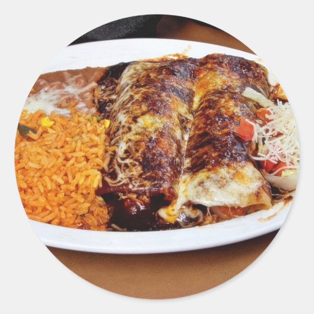 Adesivo Redondo Feijões de arroz Enchiladas (Frente)