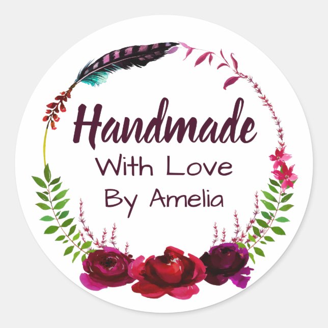 Adesivo Redondo Feita À Mão Com Amor (Frente)