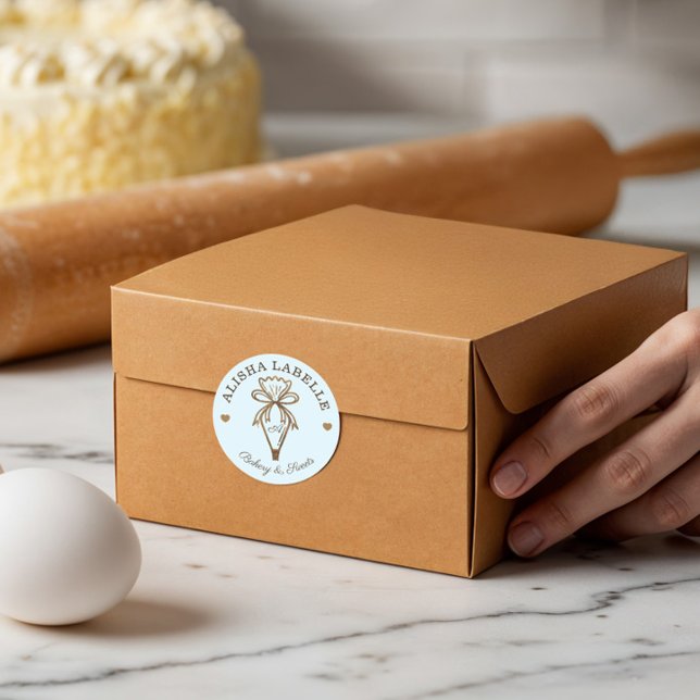 Adesivo Redondo Feita À Mão Com Amor, Bag (Bag) (Handmade With Love Rustic Wood Bakery Piping Bag Classic Round Sticker)