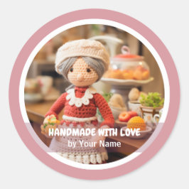 Adesivo Redondo Feita à mão com amor, cozinha da senhora Crochet