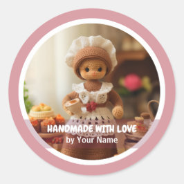 Adesivo Redondo Feita à mão com amor, cozinha da senhora Crochet