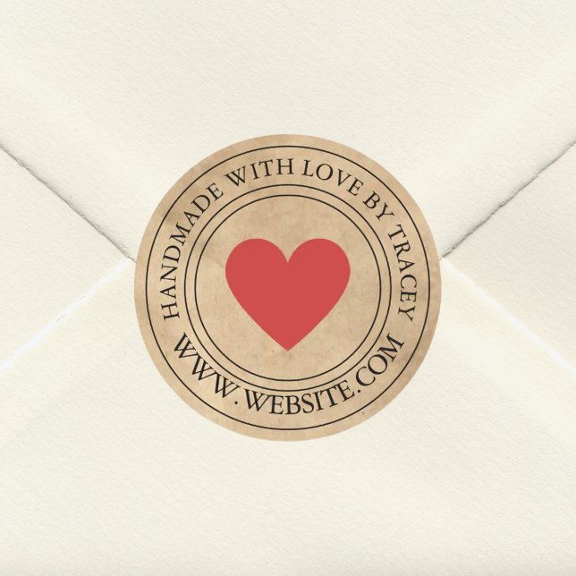 Adesivo Redondo Feita à mão com amor Elegante Papel Kraft (Criador carregado)