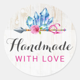 Adesivo Redondo Feita À Mão Com Amor, Gemas De Cristal De Boêmia R