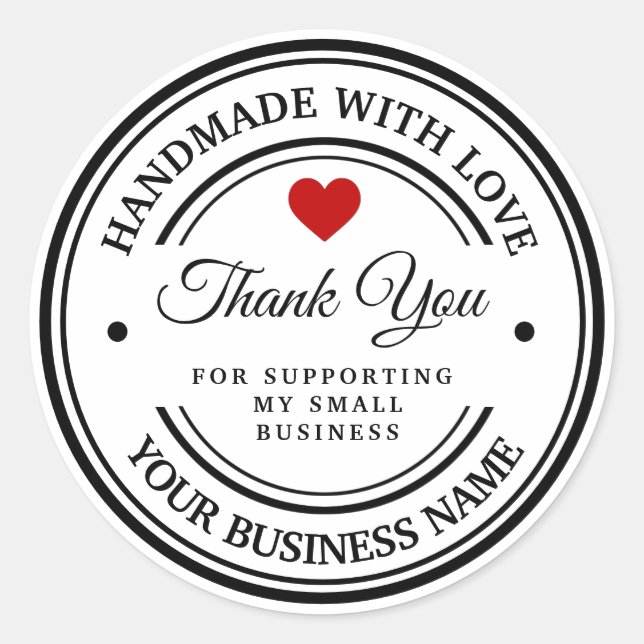 Adesivo Redondo Feita à mão com amor | OBRIGADO (Frente)