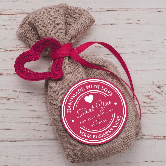 Adesivo Redondo Feita à mão com amor | OBRIGADO (Handmade with love | thank you classic round sticker #christmas #newyear #supportsticker #purchase)