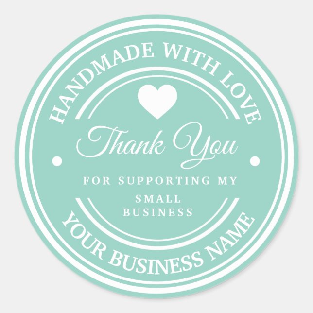 Adesivo Redondo Feita à mão com amor | obrigado clássico de arte r (Frente)