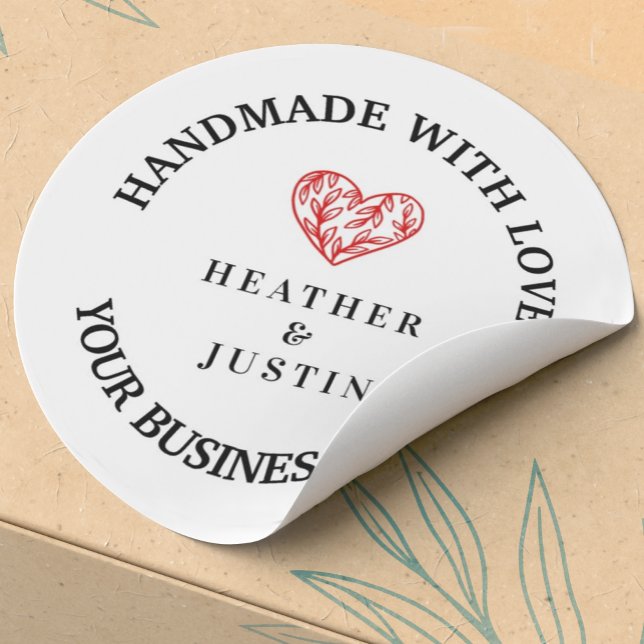 Adesivo Redondo Feita à mão com amor obrigado floral (Criador carregado)