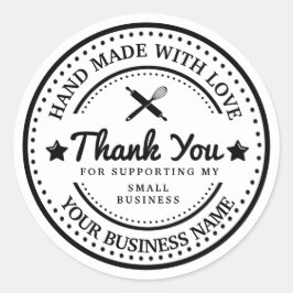 Adesivo Redondo Feita à mão com amor | OBRIGADO | vinheta de padar