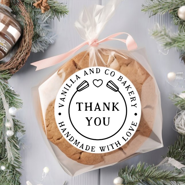 Adesivo Redondo Feita À Mão Com Amor, Obrigado, Whisk Heart Bakery (Criador carregado)