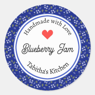 Adesivo Redondo Feita à mão com amor personalizada com Blueberry J