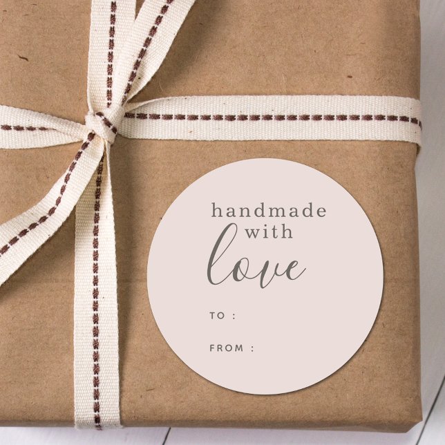 Adesivo Redondo Feita à mão com amor rosa personalizado (Criador carregado)