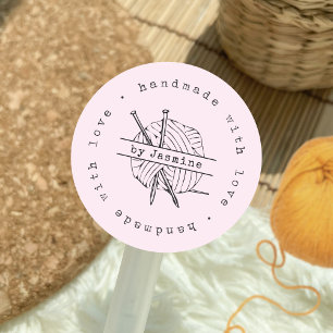 Adesivo Redondo Feita à mão com o Knit de amor, rosa para pequenas