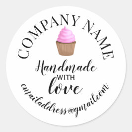 Adesivo Redondo Feita à mão com o nome da companhia amorosa bolo