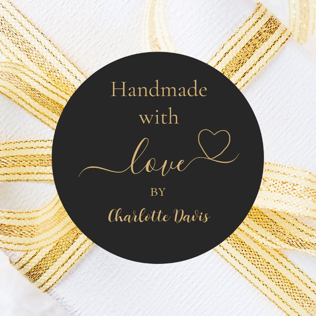 Adesivo Redondo Feita à mão com o nome de ouro preto (Criador carregado)