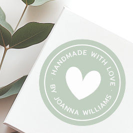 Adesivo Redondo Feita à mão com o nome do coração empoeirado verde