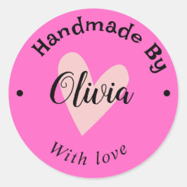 Adesivo Redondo Feita à mão com o nome do coração URL terracotta r
