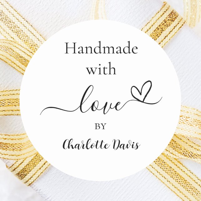 Adesivo Redondo Feita à mão com o nome preto (Criador carregado)