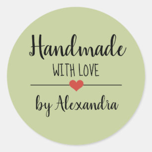 Adesivo Redondo Feita à mão com um roteiro verde de amor