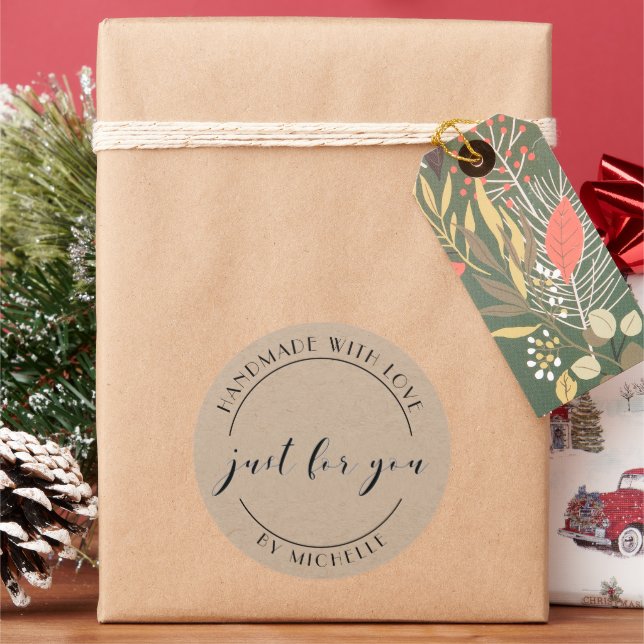 Adesivo Redondo Feita À Mão Com Vinheta Personalizada Elegante (Feriado)