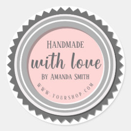 Adesivo Redondo Feita À Mão Com Vinheta Redonda Rosa Com Amor