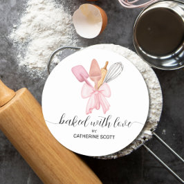 Adesivo Redondo Feita com amor, aquarela personalizada