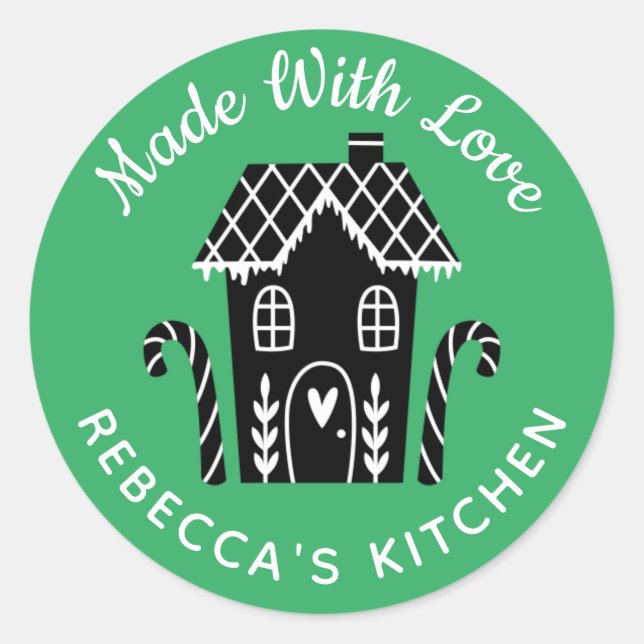 Adesivo Redondo Feita Com Amor, Bicho De Natal Bonito (Frente)