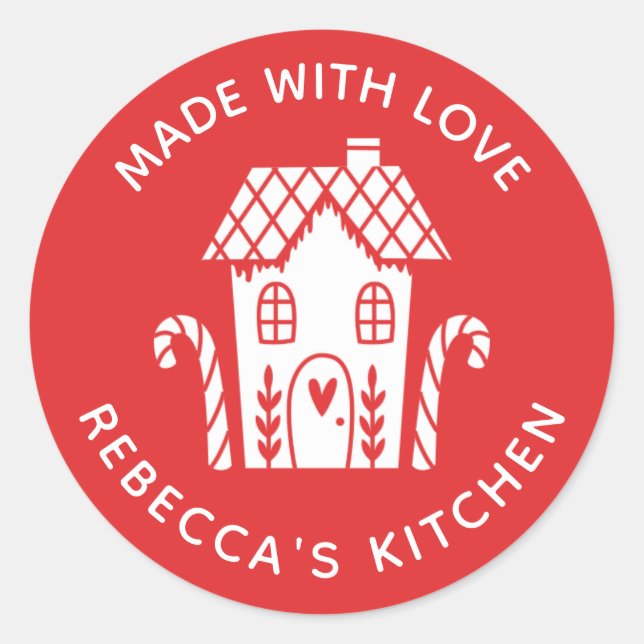 Adesivo Redondo Feita Com Amor Clássico De Natal Vermelho (Frente)