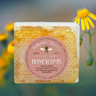 Adesivo Redondo Feita Com Amor Colheita Rosa Data Rótulo Honeycomb
