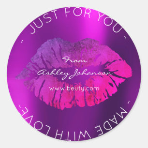 Adesivo Redondo Feita Com Amor Lábios De Maquiagem Rosa Brilhante