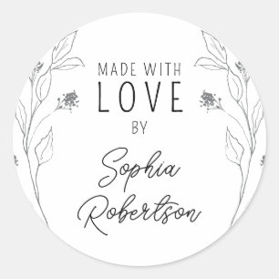 Adesivo Redondo Feita com Amor Linha Personalizada Arte Floral