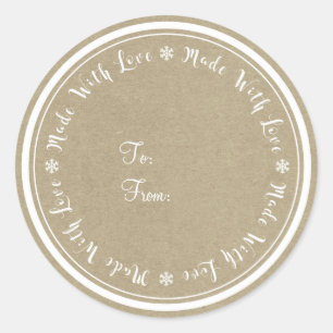 Adesivo Redondo Feita com amor - Natal Russo do Kraft feito à mão