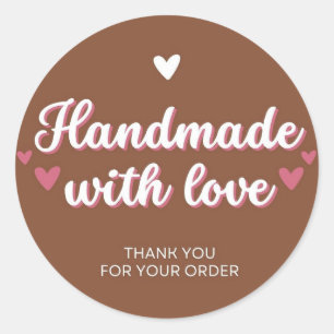 Adesivo Redondo Feita Com Amor, Obrigado Pelo Círculo De Encomenda