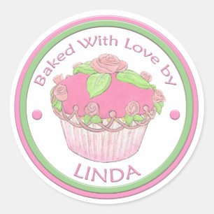 Adesivo Redondo Feita com amor Personalizado Sticker~CUPCAKE ROSA