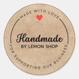 Adesivo Redondo Feita Com Amor Personalizar Círculo De Artesanato