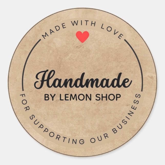 Adesivo Redondo Feita Com Amor Personalizar Círculo De Artesanato (Frente)