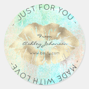 Adesivo Redondo Feita Com Amor Tiffany Dourada Ocean MakeLábios Be