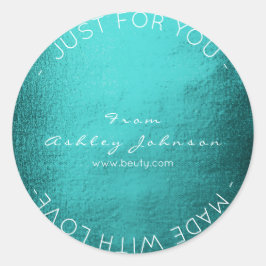 Adesivo Redondo Feita Com Amor, Verde Profundo Aquático