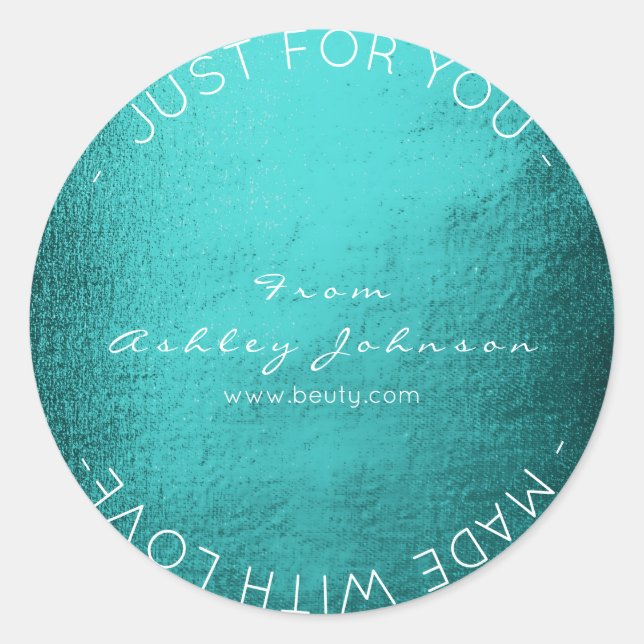 Adesivo Redondo Feita Com Amor, Verde Profundo Aquático (Frente)