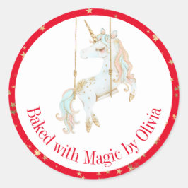 Adesivo Redondo Feita com Baking de Férias Mágicas Personalizadas