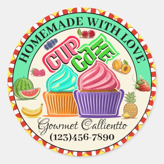 Adesivo Redondo Feita Com Comida De Amor (Frente)